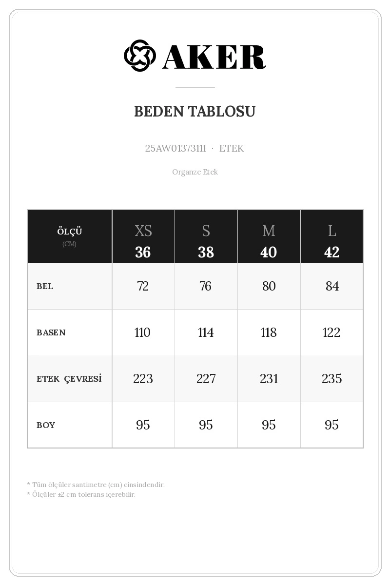 25AW01373111 Beden Tablosu