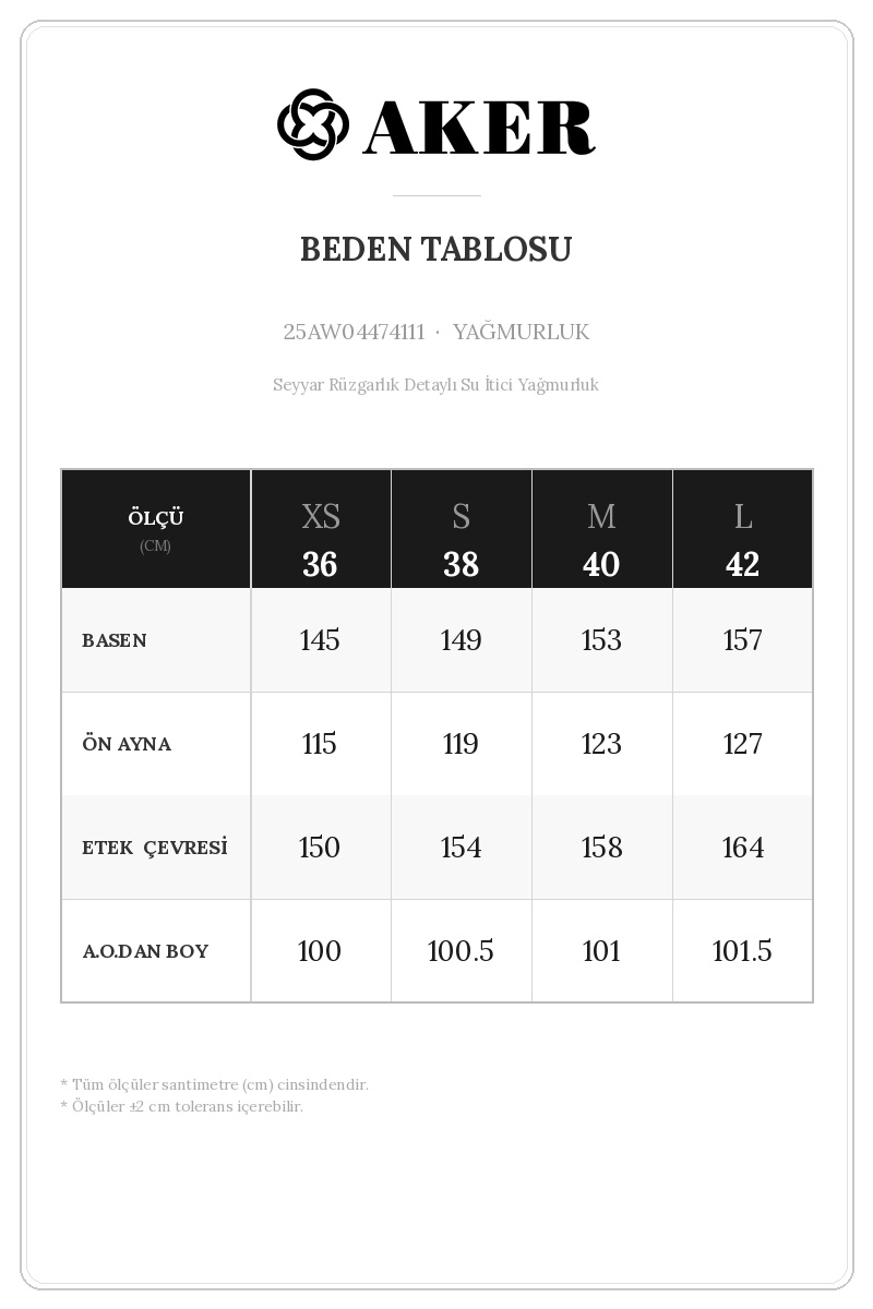 25AW04474111 Beden Tablosu