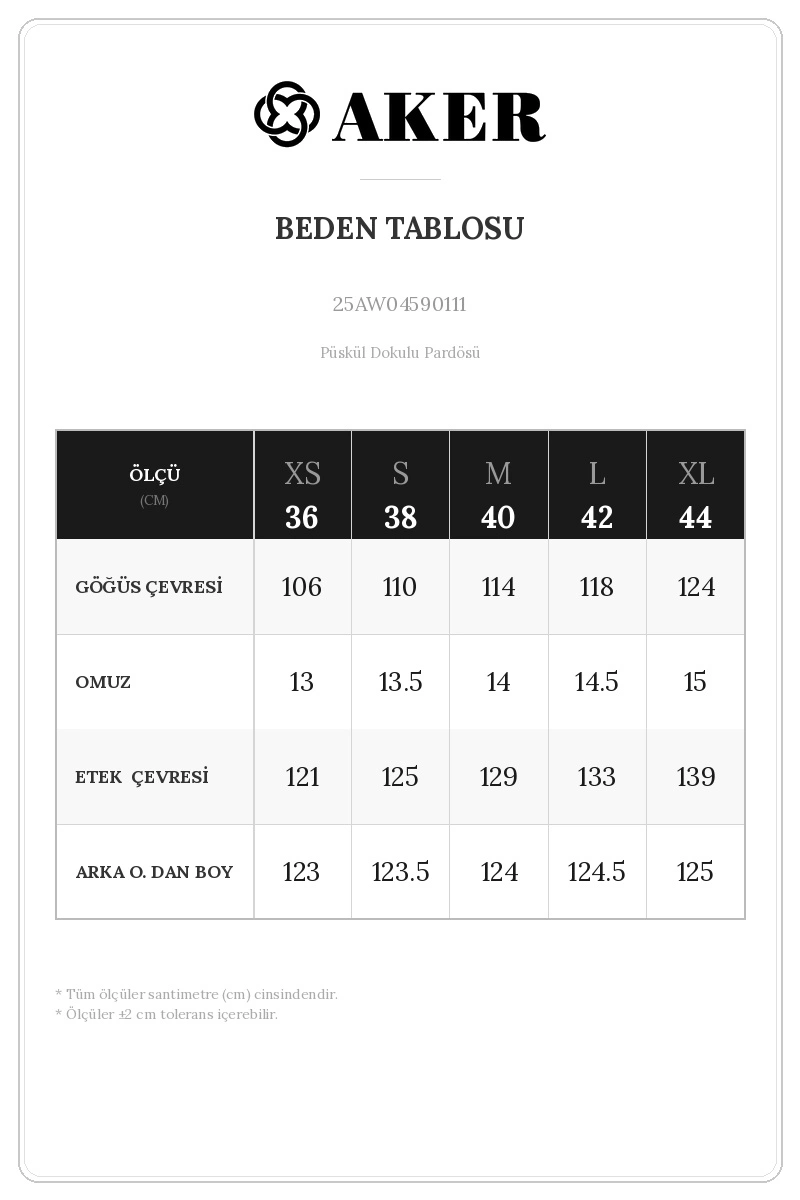 25AW04590111 Beden Tablosu