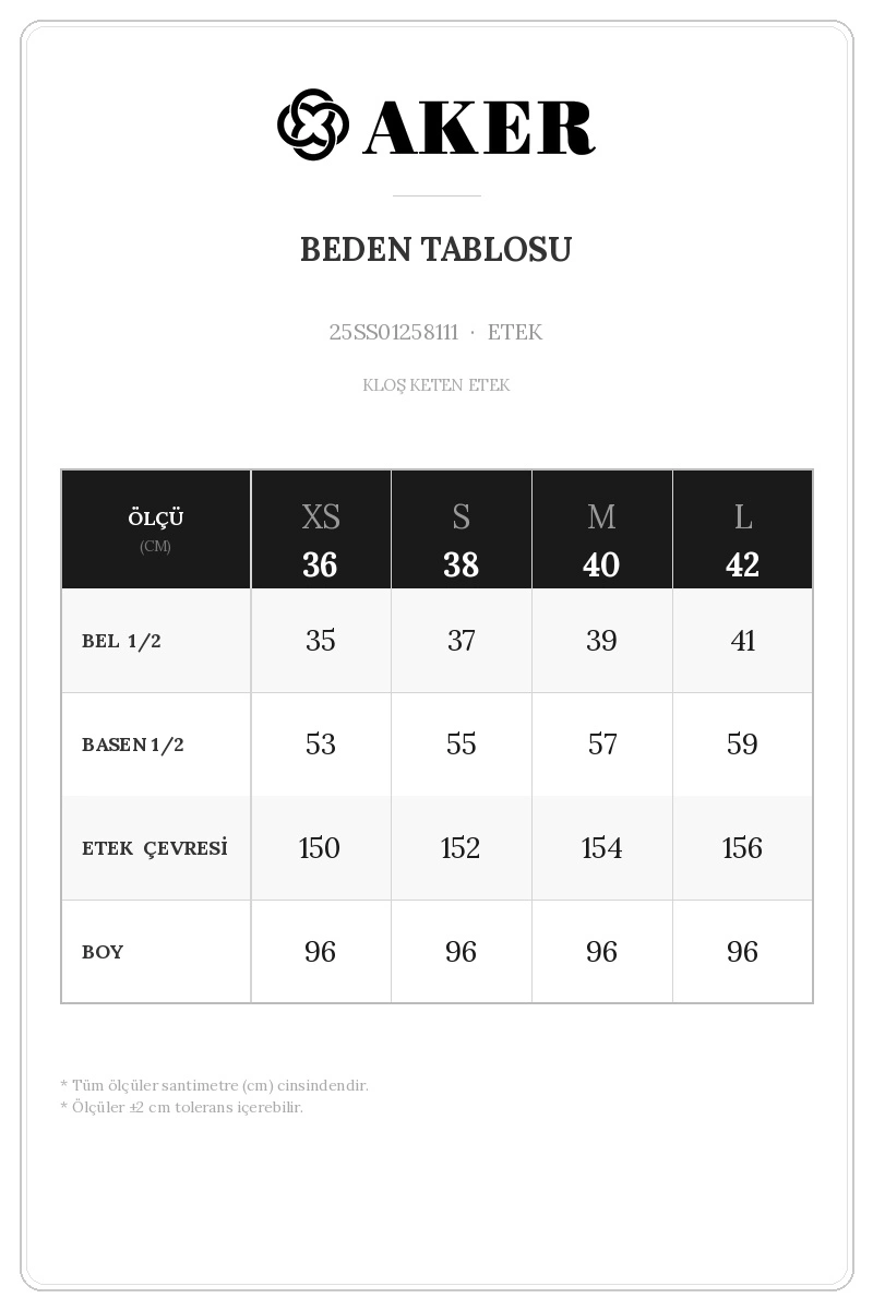 25SS01258111 Beden Tablosu