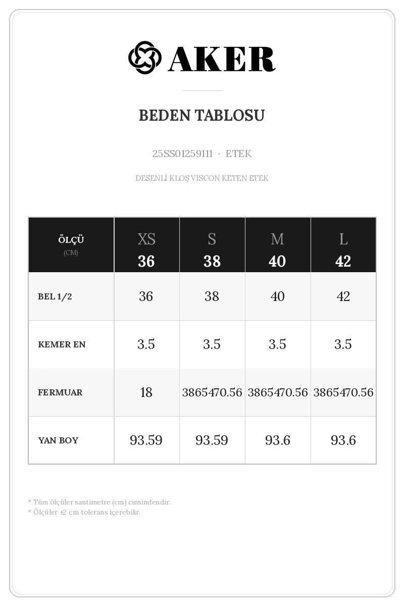 25SS01259111 Beden Tablosu