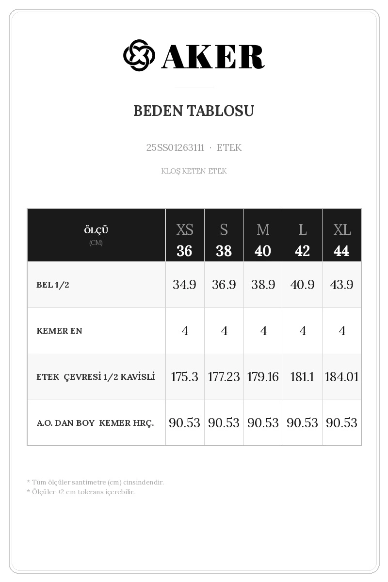 25SS01263111 Beden Tablosu