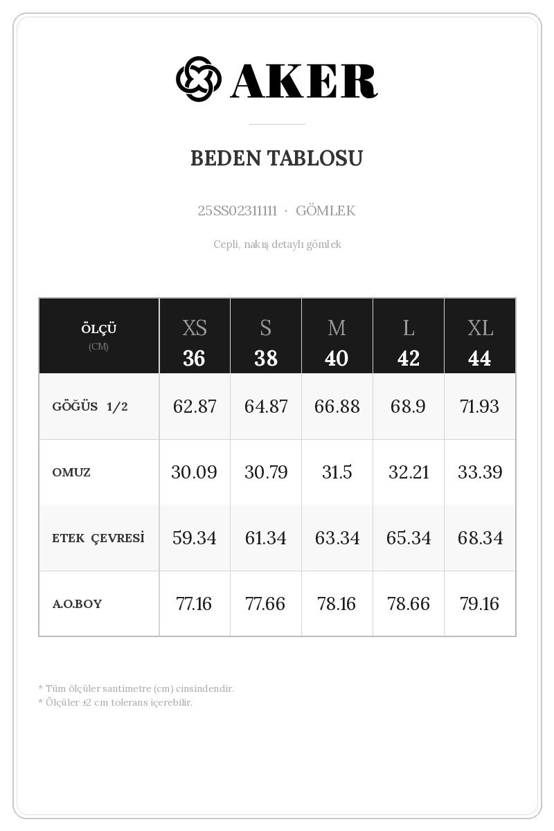 25SS02311111 Beden Tablosu