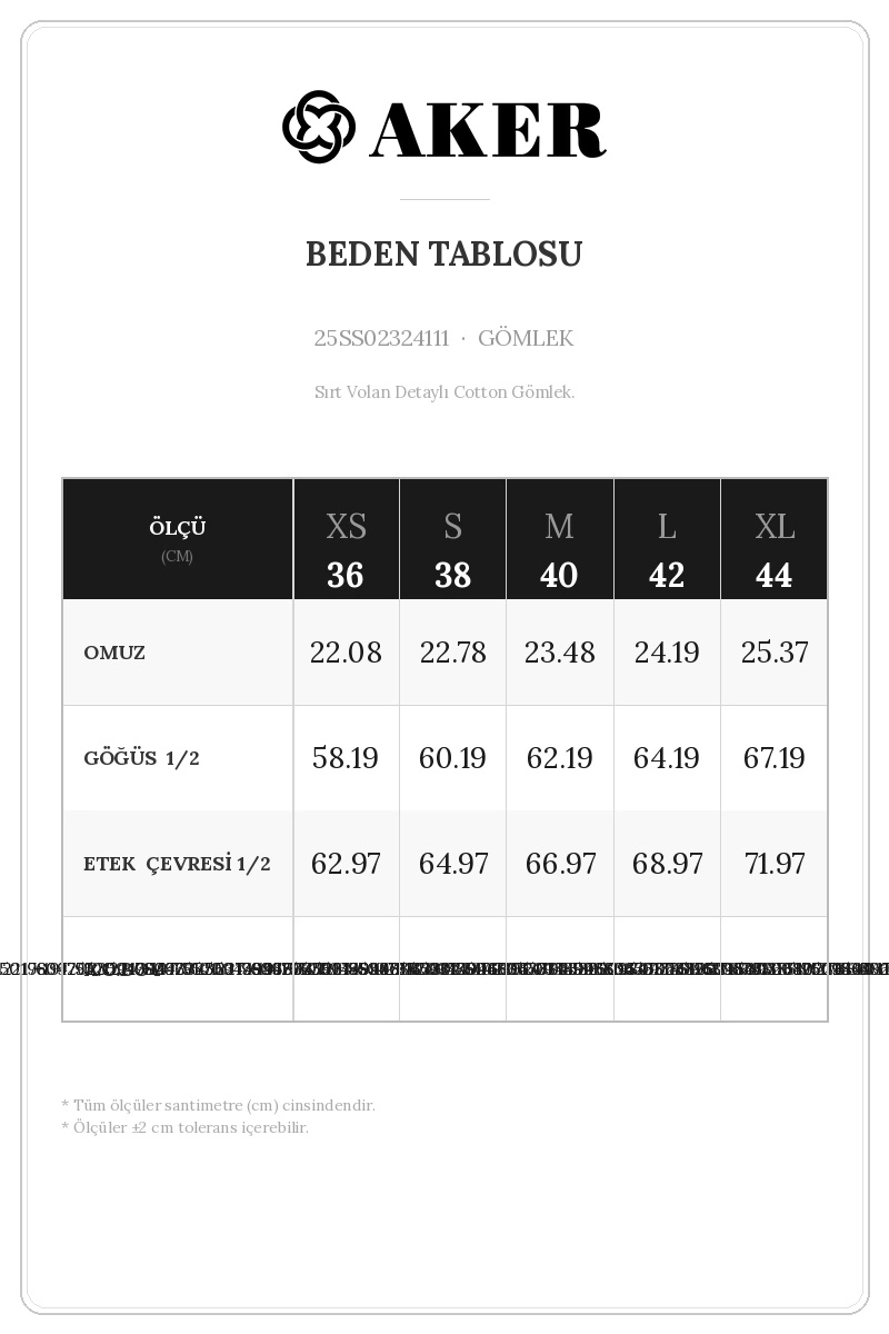25SS02324111 Beden Tablosu