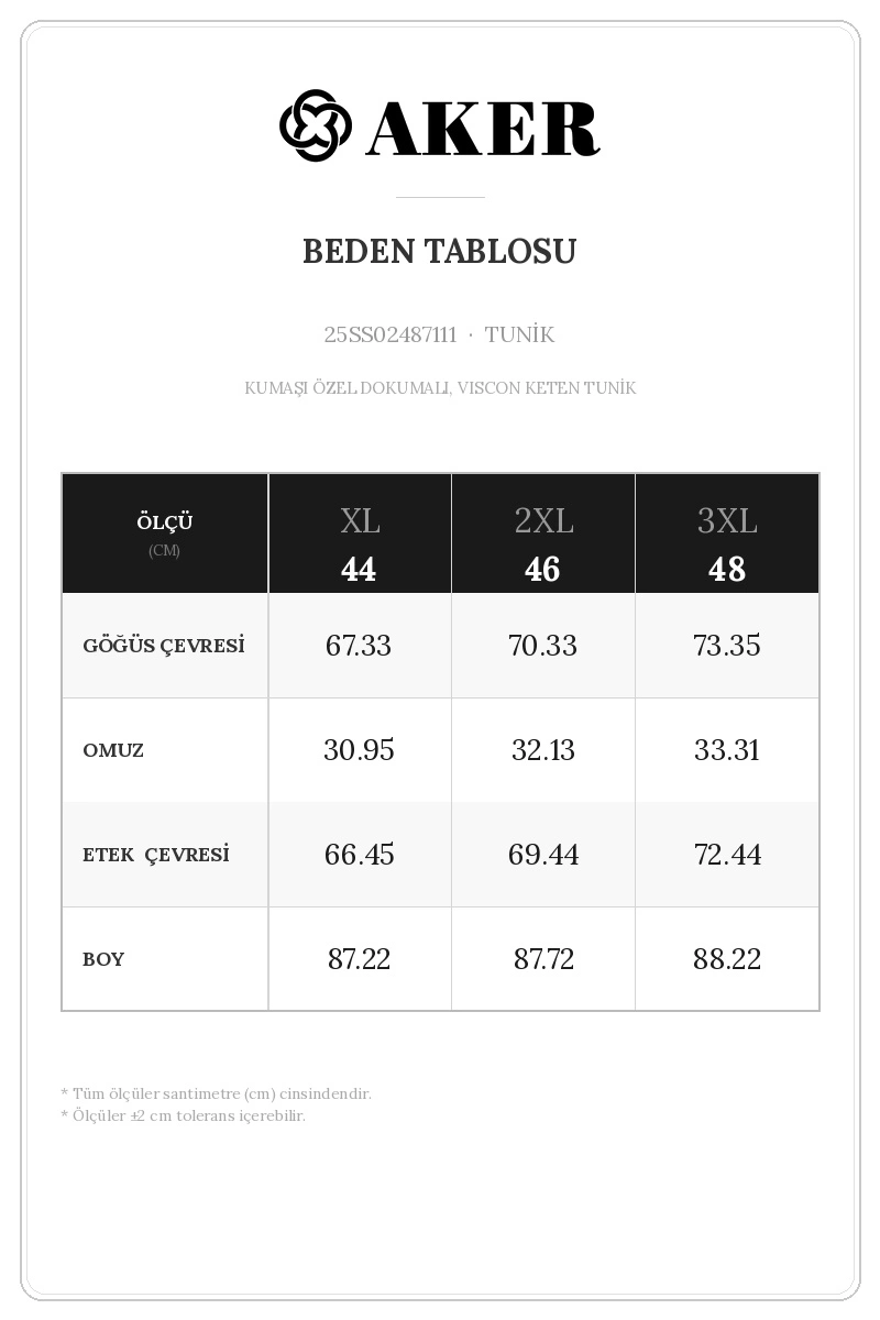 25SS02487112 Beden Tablosu