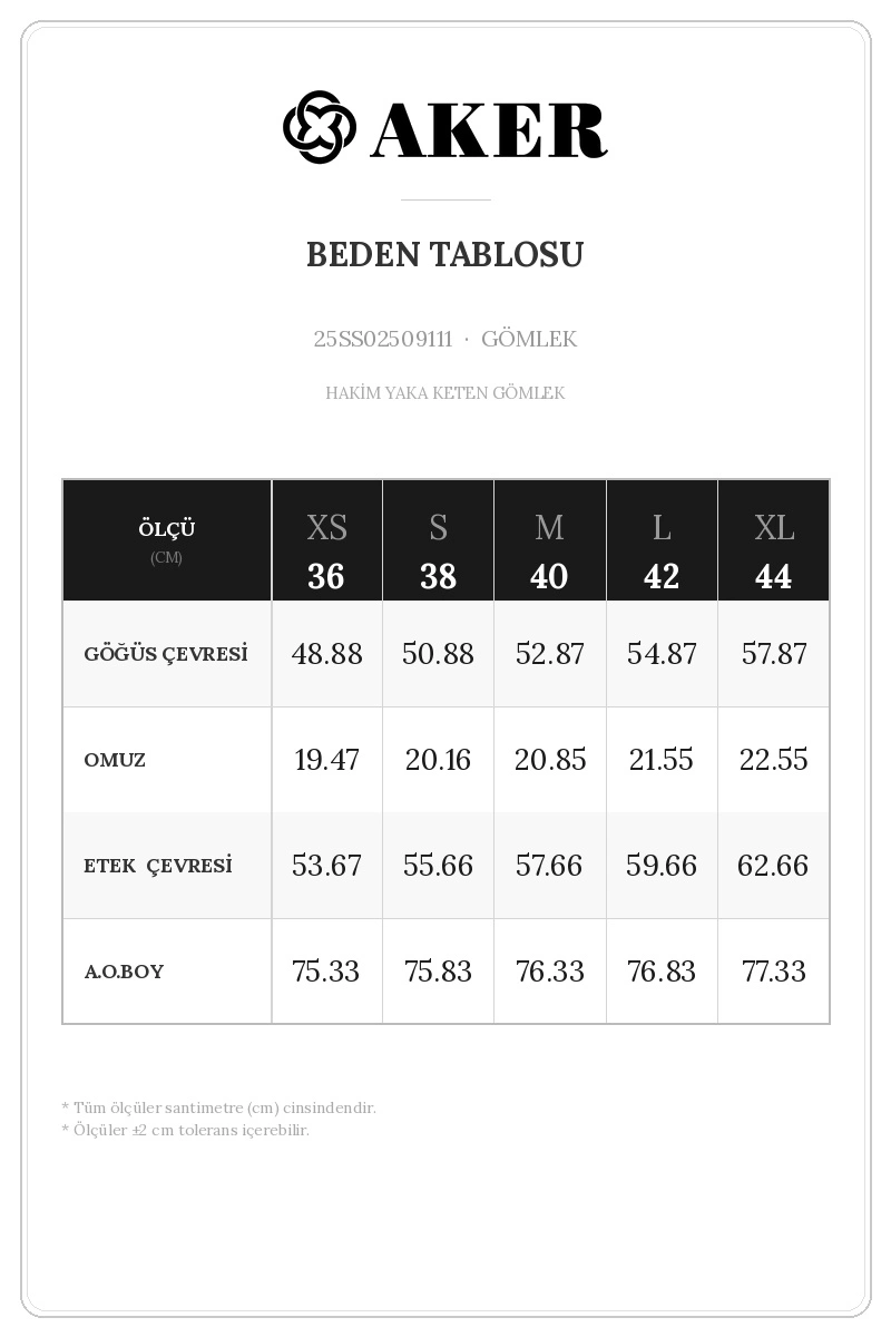 25SS02509111 Beden Tablosu