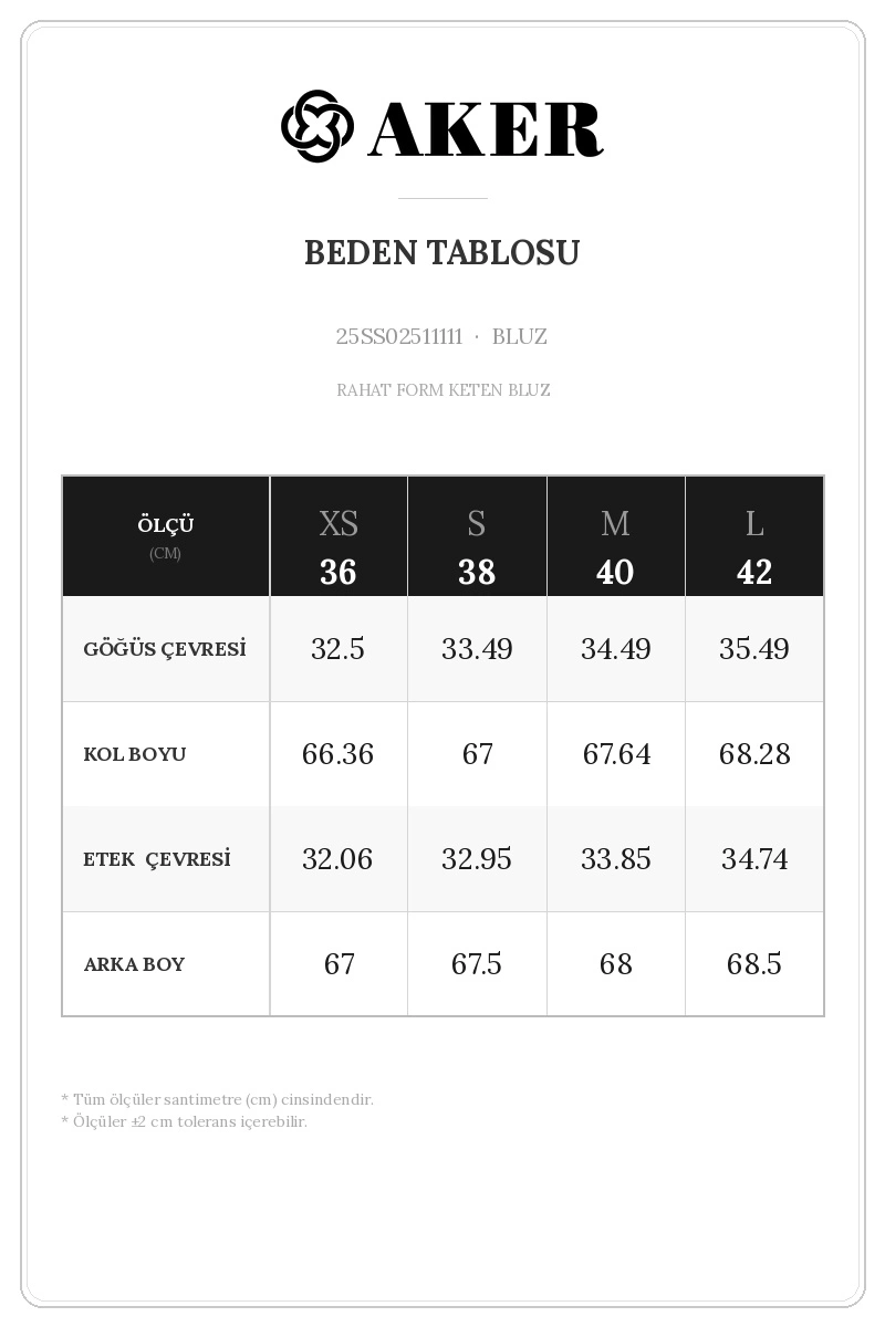 25SS02511111 Beden Tablosu