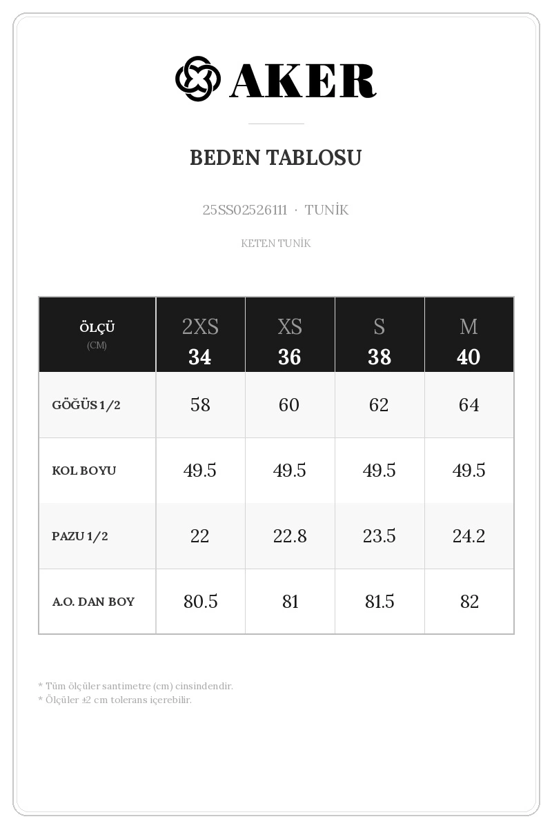 25SS02526111 Beden Tablosu
