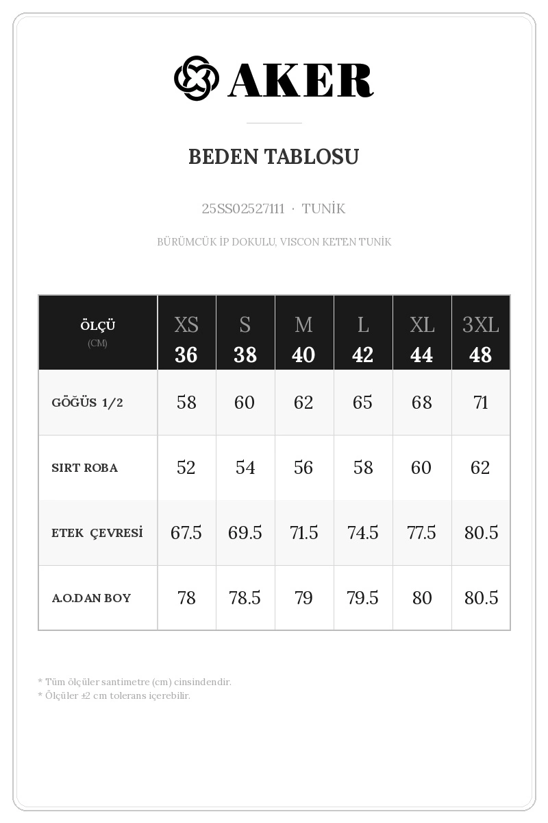 25SS02527111 Beden Tablosu