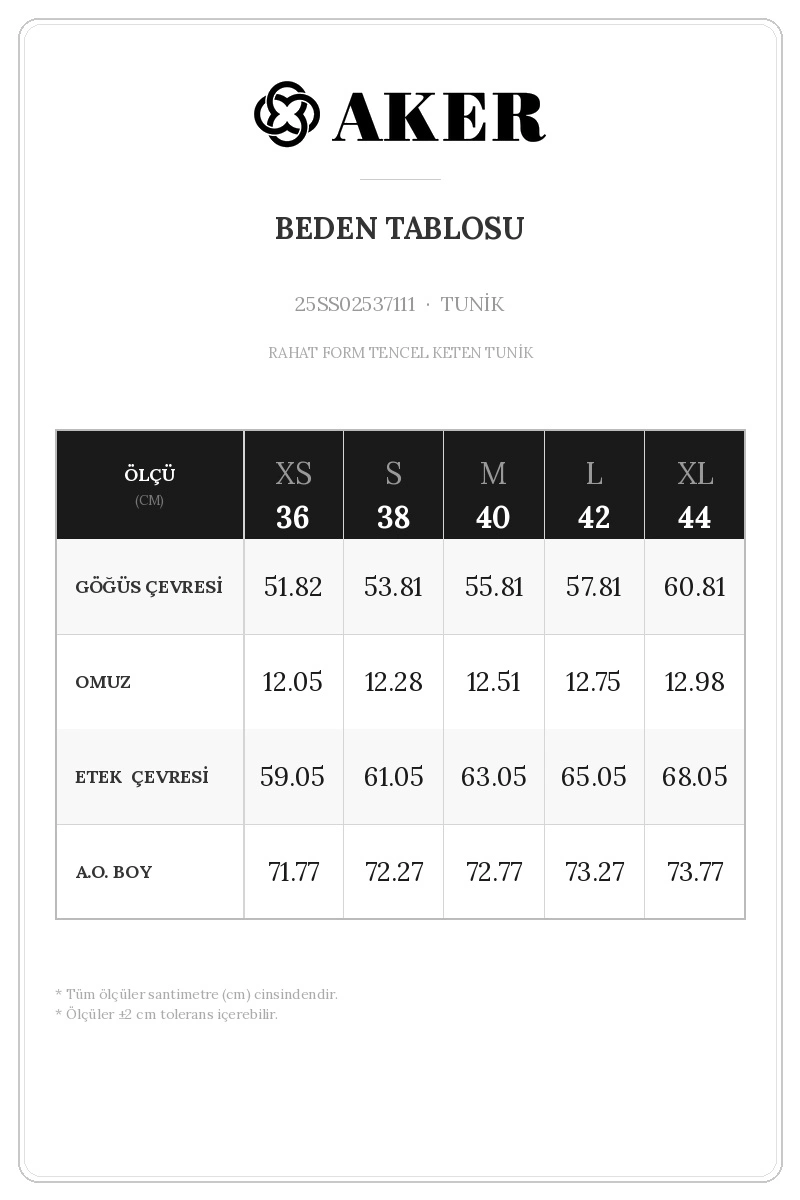 25SS02537111 Beden Tablosu