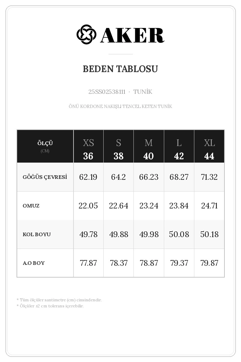 25SS02538111 Beden Tablosu