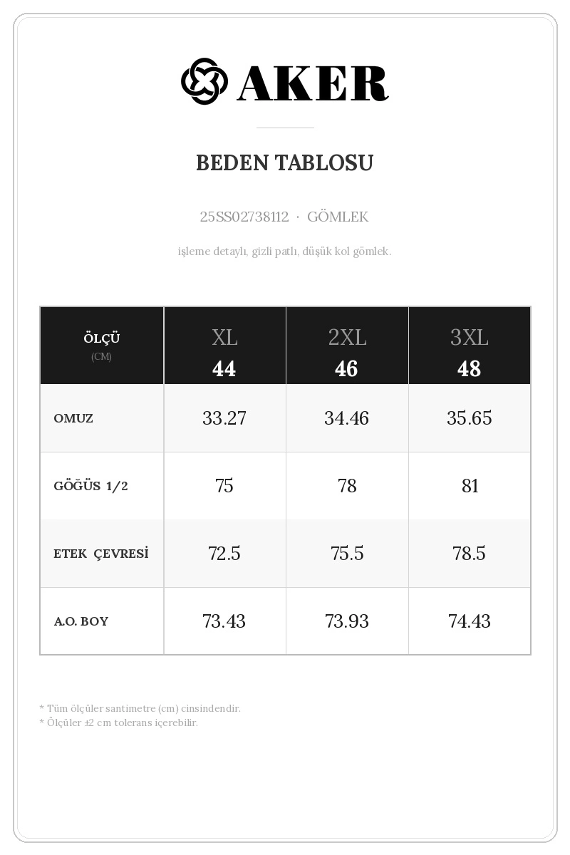25SS02738112 Beden Tablosu