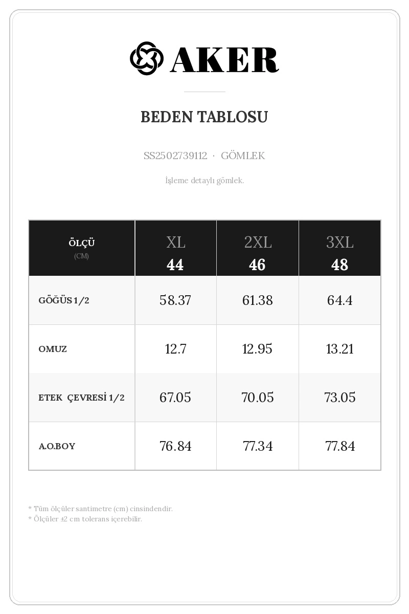25SS02739112 Beden Tablosu
