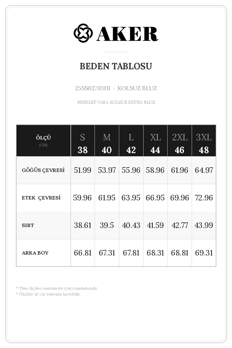 25SS02793111 Beden Tablosu