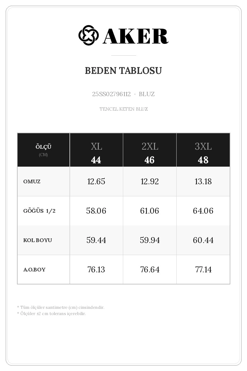 25SS02796112 Beden Tablosu