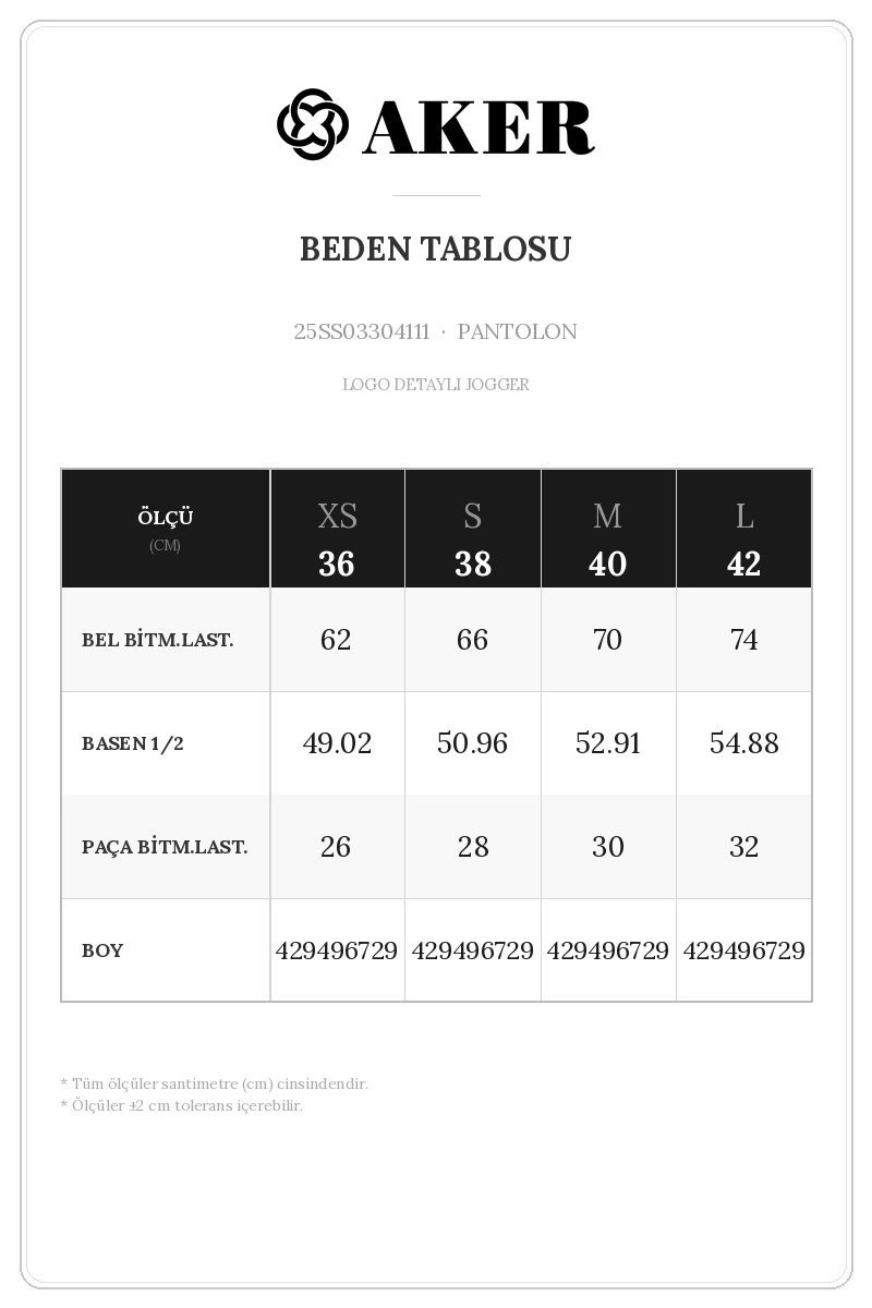 25SS03304111 Beden Tablosu
