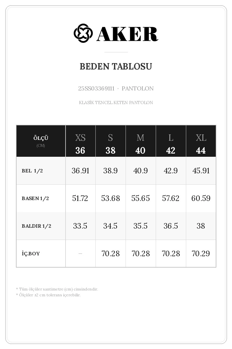 25SS03369111 Beden Tablosu