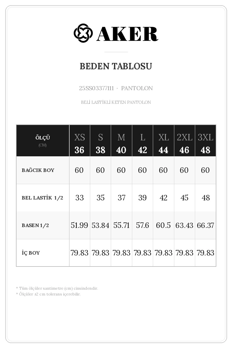 25SS03377111 Beden Tablosu