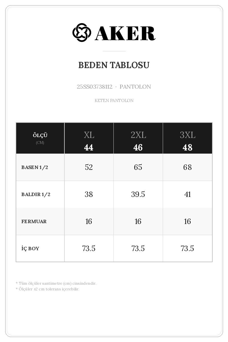 25SS03738112 Beden Tablosu