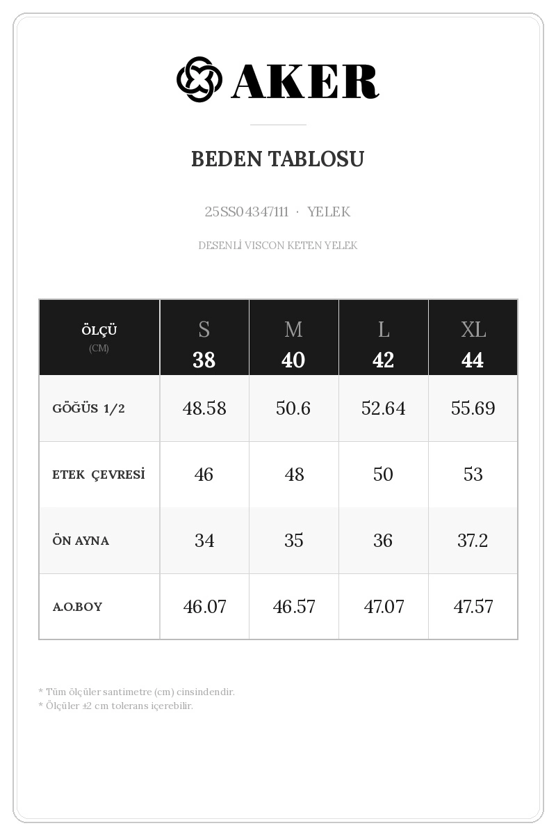 25SS04347111 Beden Tablosu