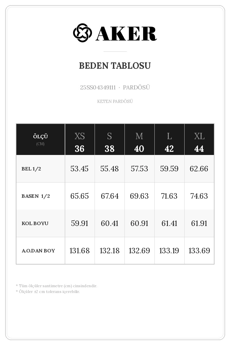 25SS04349111 Beden Tablosu