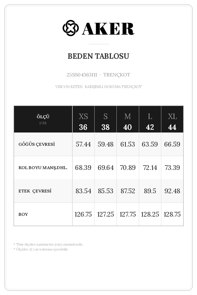 25SS04363111 Beden Tablosu