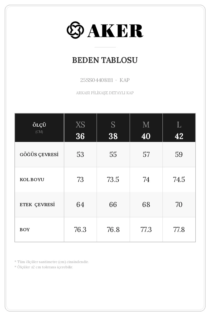 25SS04408111 Beden Tablosu