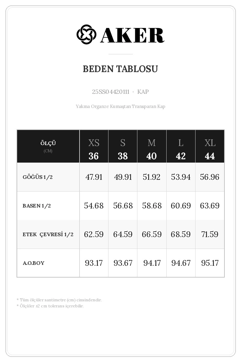 25SS04420111 Beden Tablosu