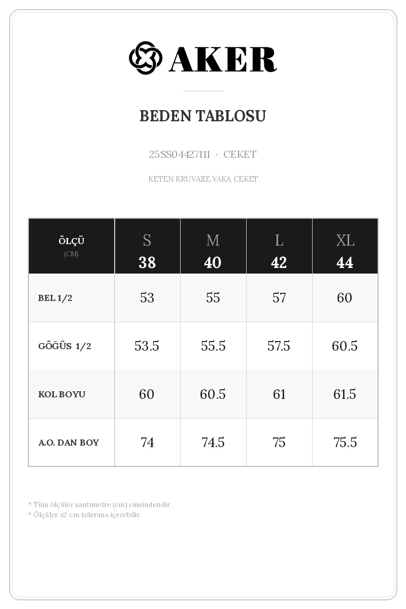 25SS04427111 Beden Tablosu