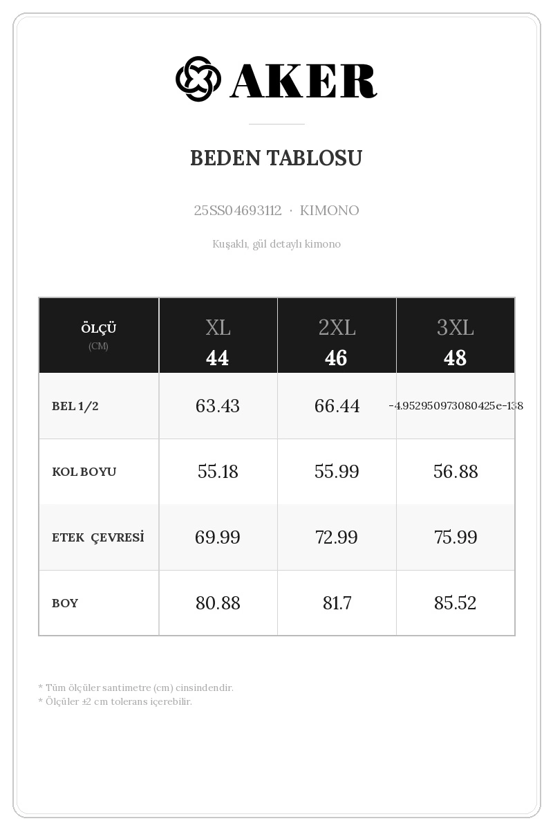 25SS04693112 Beden Tablosu