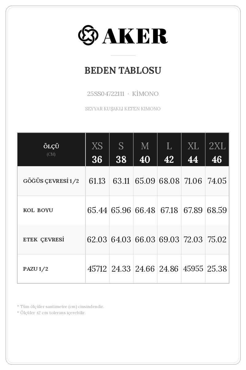 25SS04722111 Beden Tablosu