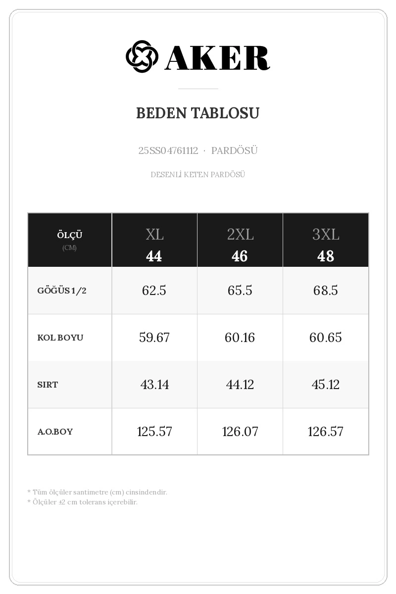 25SS04761112 Beden Tablosu