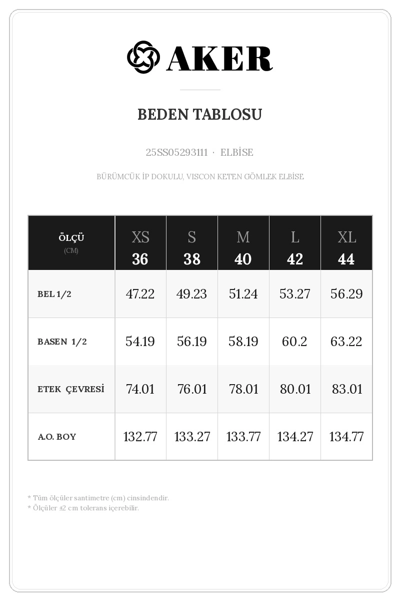 25SS05293111 Beden Tablosu