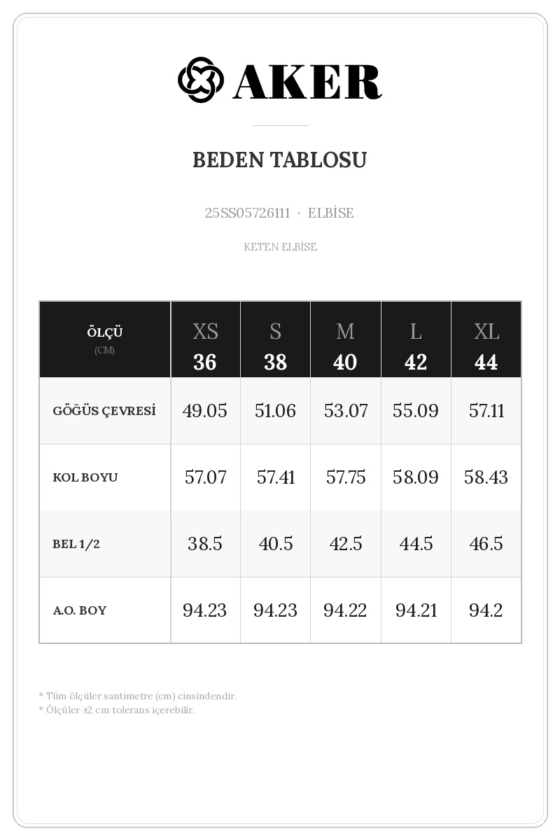 25SS05726111 Beden Tablosu