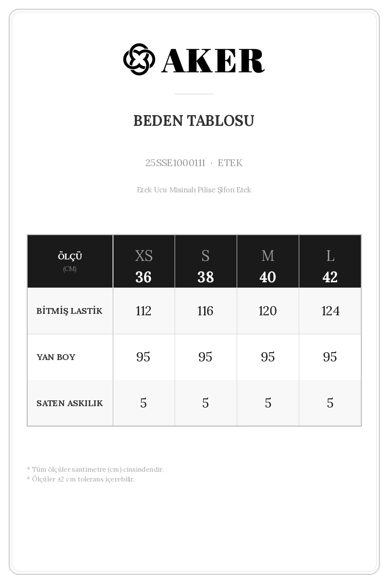 25SSE1000111 Beden Tablosu