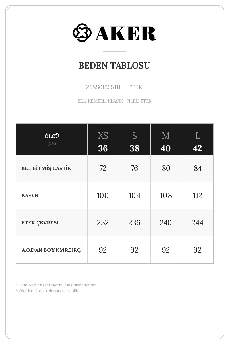 26SS01265111 Beden Tablosu