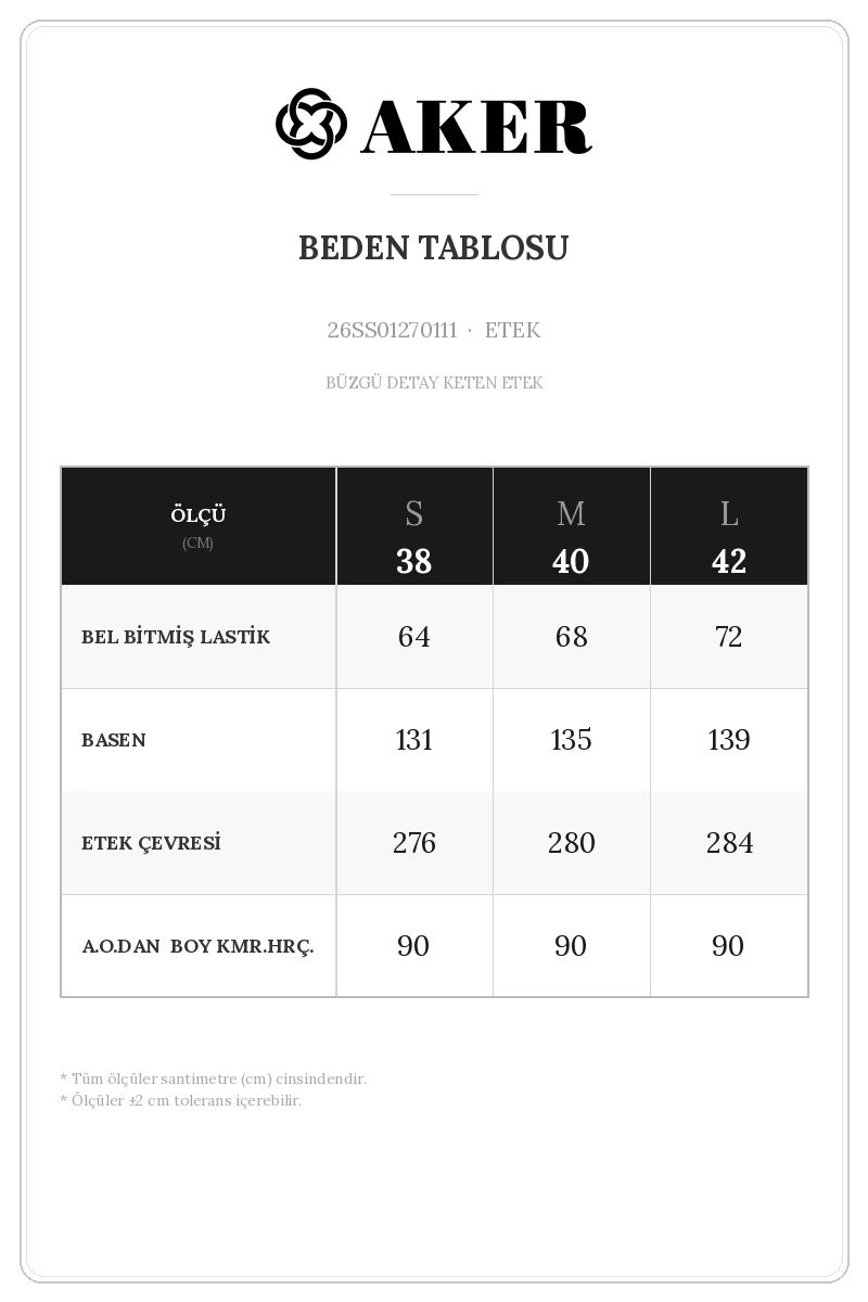 26SS01270111 Beden Tablosu