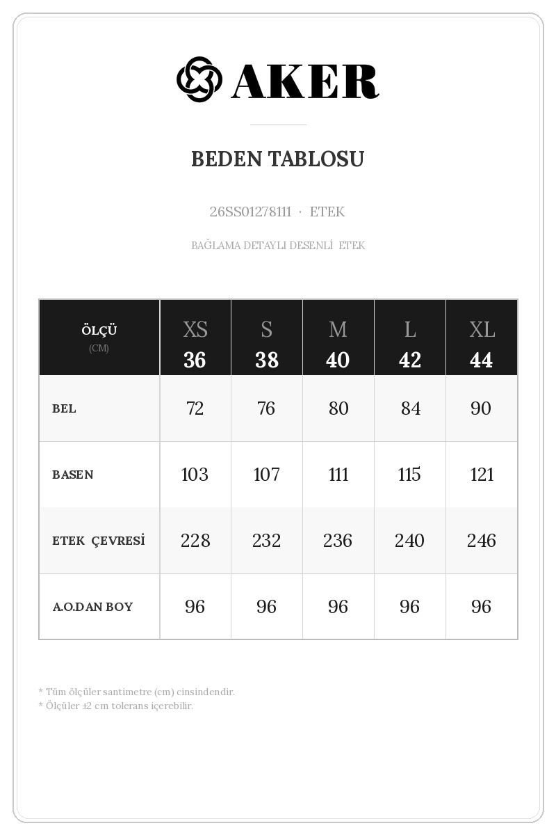 26SS01278111 Beden Tablosu