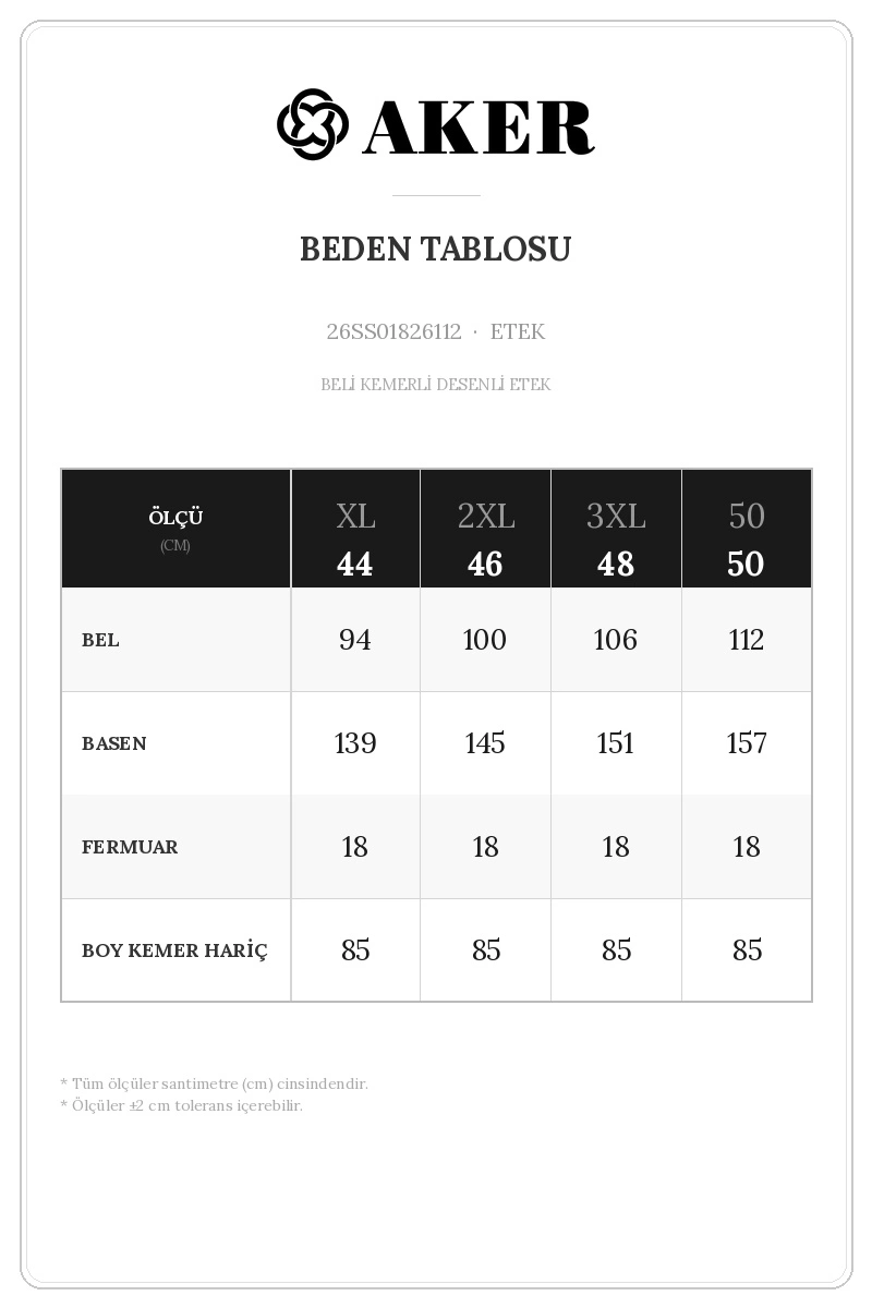 26SS01826112 Beden Tablosu
