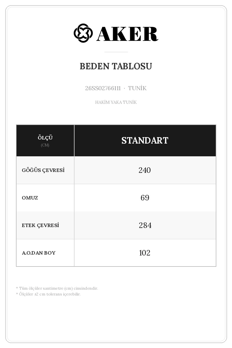 26SS02766111 Beden Tablosu