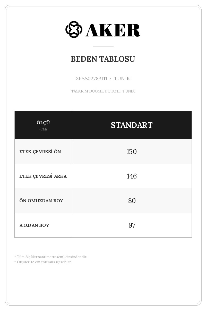 26SS02783111 Beden Tablosu