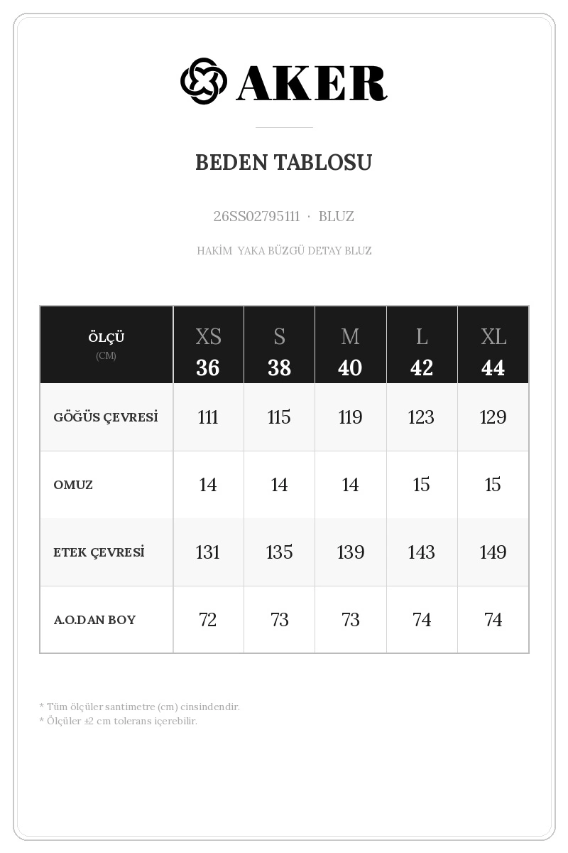 26SS02795111 Beden Tablosu