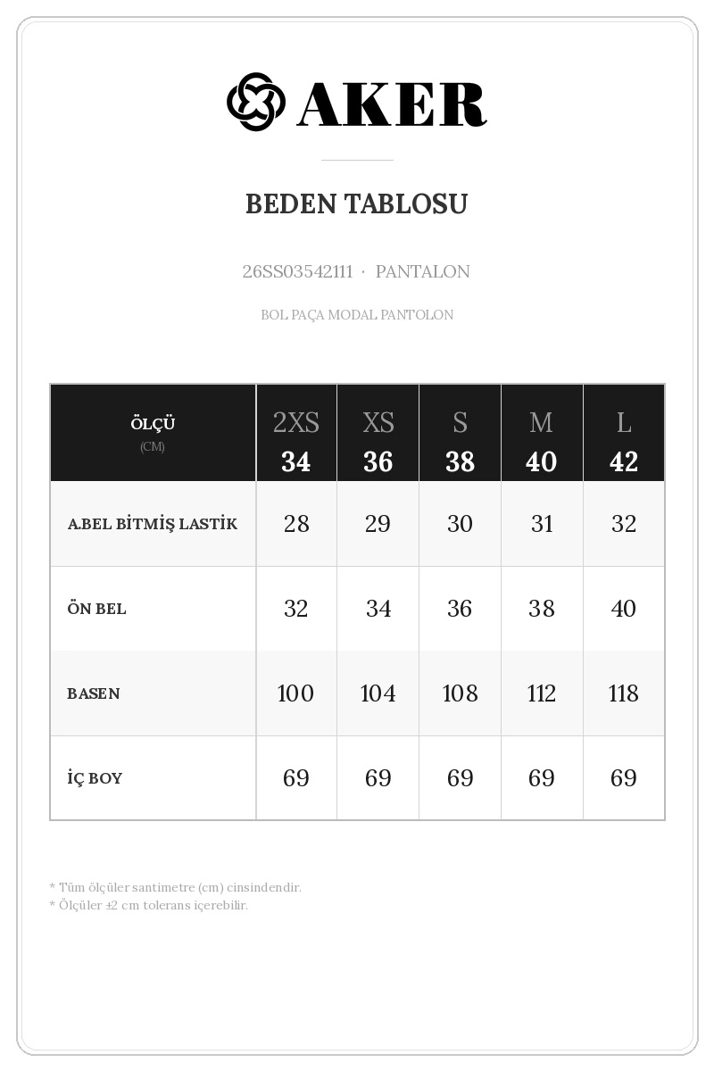 26SS03542111 Beden Tablosu