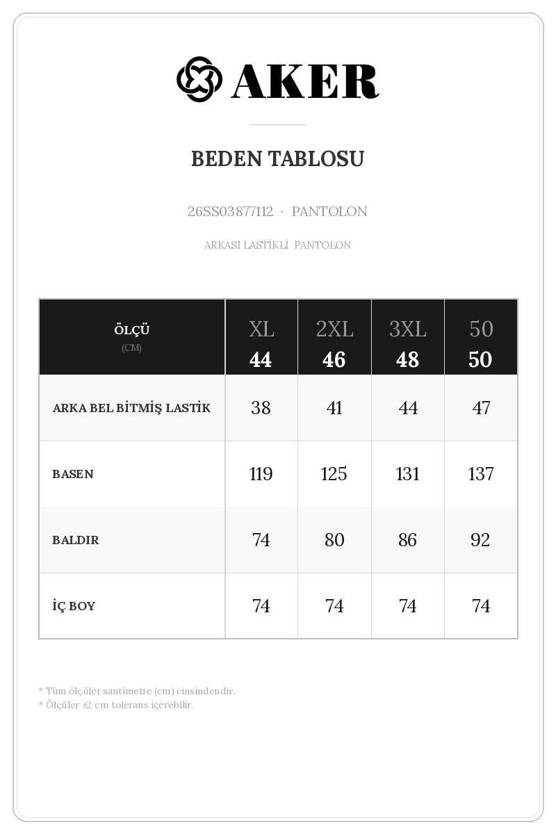 26SS03877112 Beden Tablosu