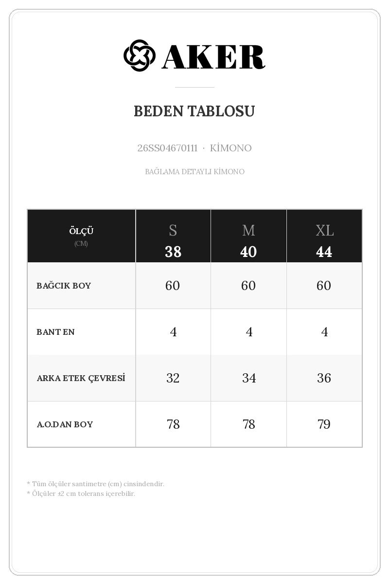 26SS04670111 Beden Tablosu
