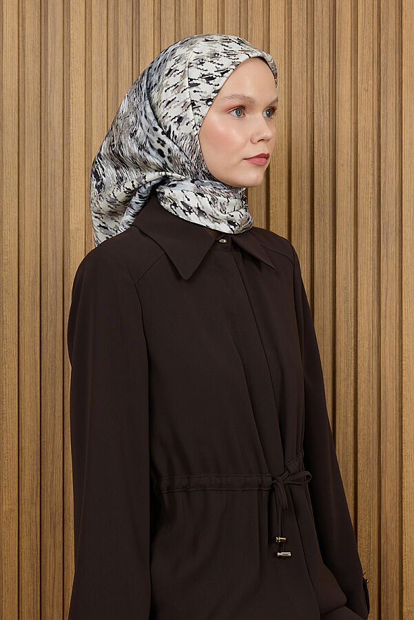 Açık Gri 90X90 İpek Krep Saten Eşarp - 1