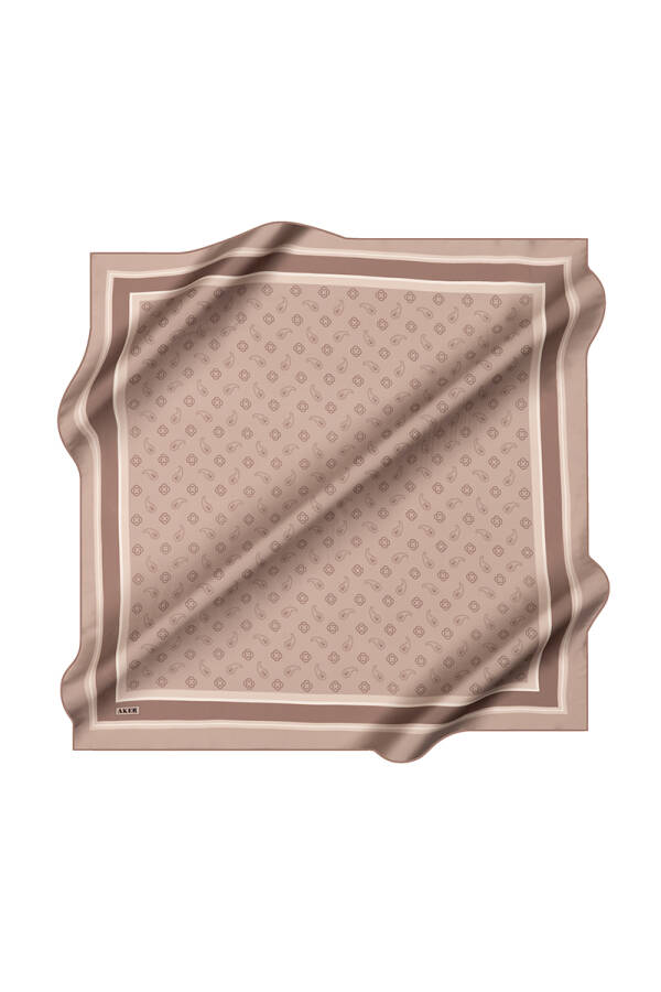 Açık Kahverengi 90X90 İpek Krep Saten Eşarp - 1