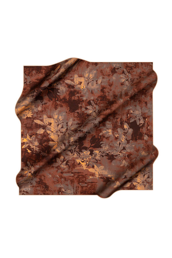 Açık Kahverengi 90X90 İpek Krep Saten Eşarp - 1
