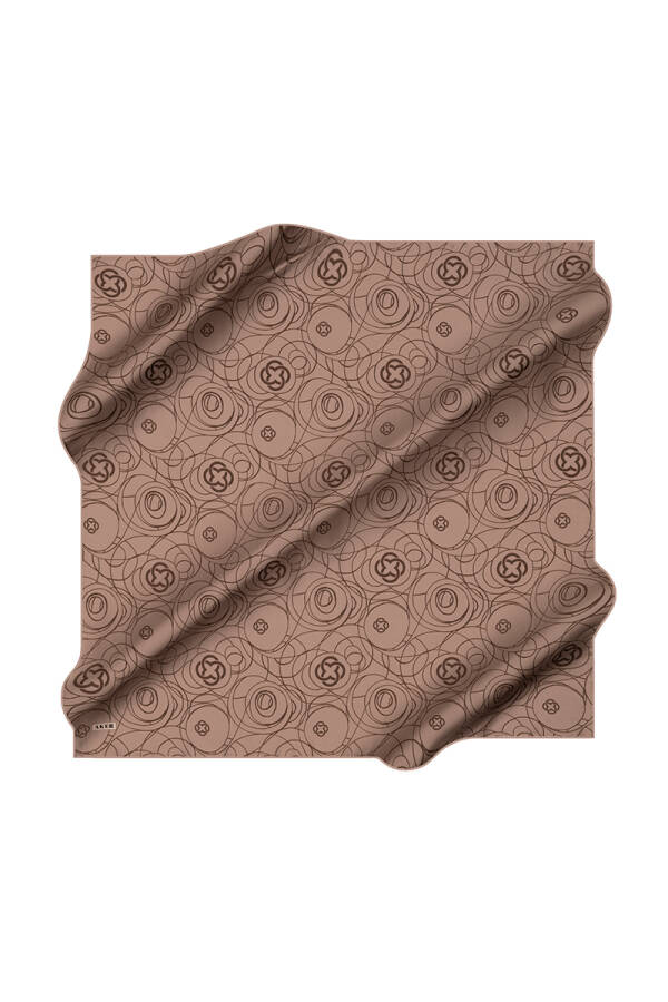 Açık Kahverengi 90X90 İpek Krep Saten Eşarp - 1