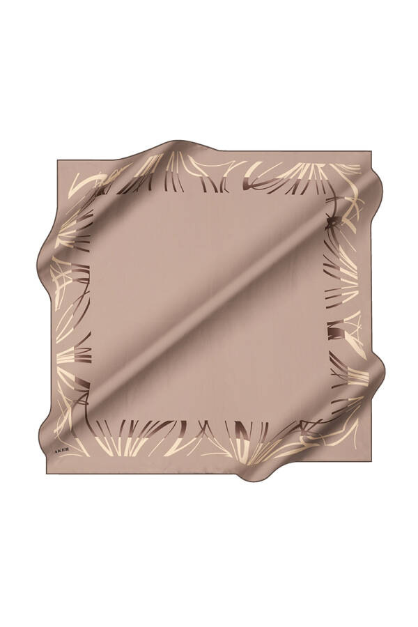 Açık Kahverengi 90X90 İpek Krep Saten Eşarp - 1